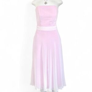 y2k vintage pink strapless midi dress white waist detail